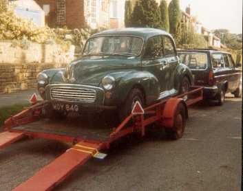 Car on trailer front view