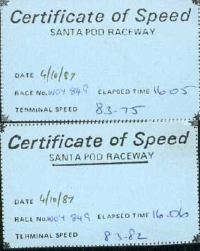 Santa Pod timing slips
