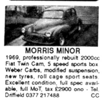 A for sale advert placed by the lad who bought the car from me