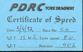 Drag strip timing slip