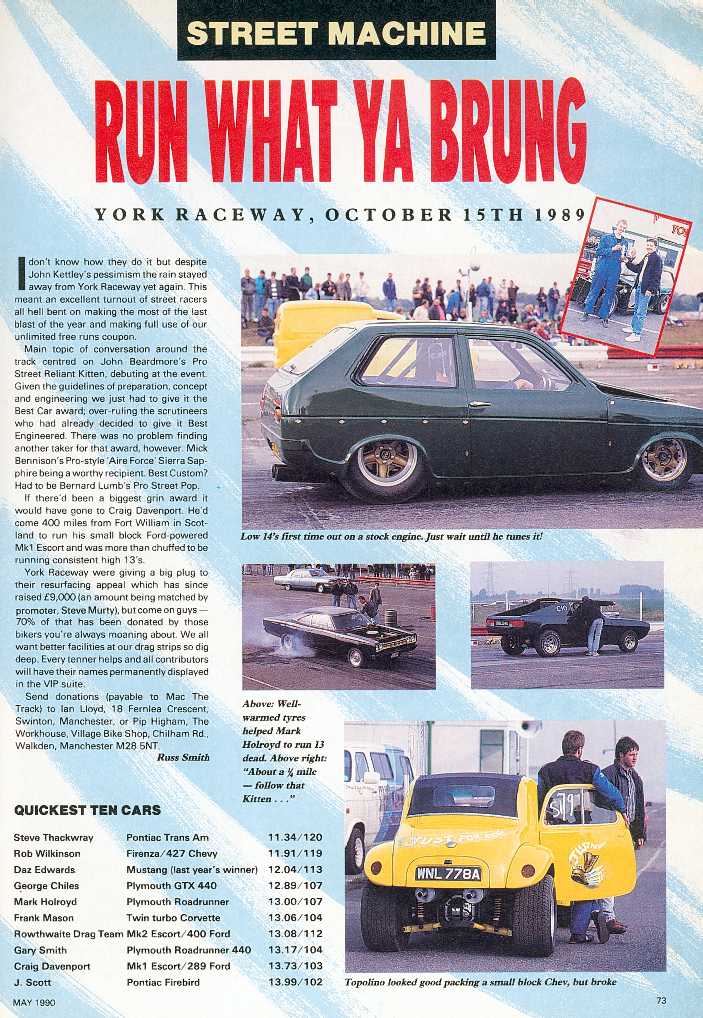 Reliant Kitten York Dragway Magazine Article
