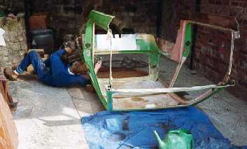 Robin painting the inside of the body