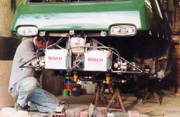 Robin wiring the car.