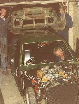 Lifting front over car.